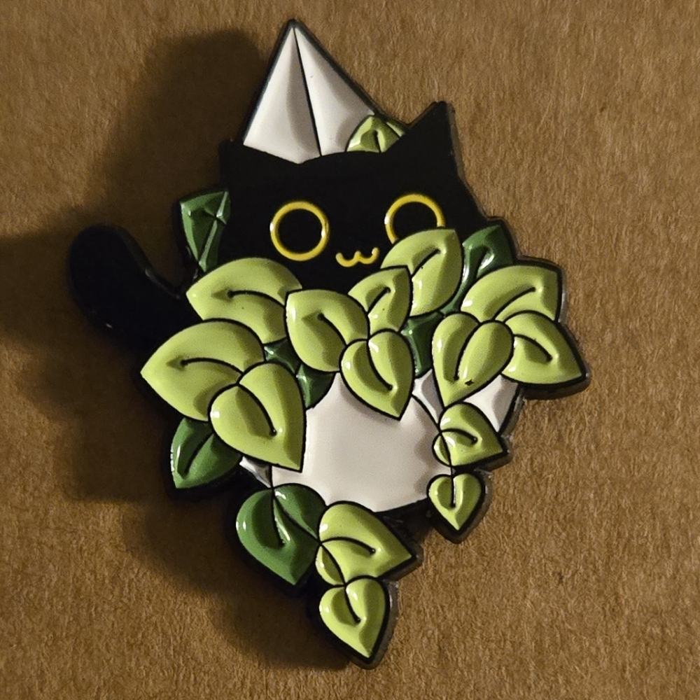 Black Cat In A Plant Enamel Pin 3/$15